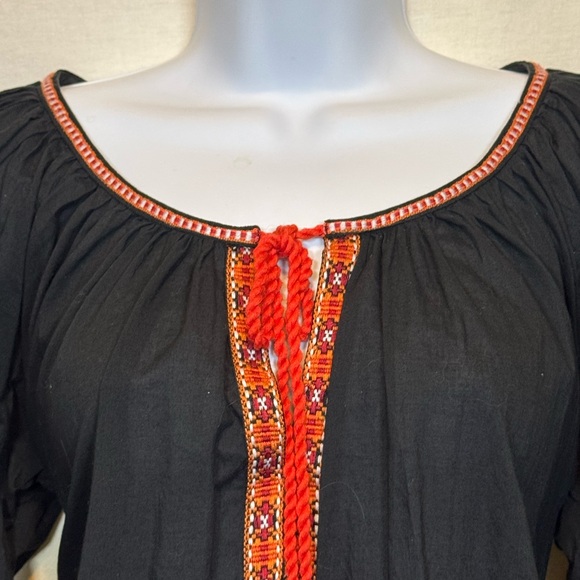 A-64 H&M Black‎ & Orange Embroidered Long Sleeve Pullover Blouse Size 6 - Picture 5 of 14